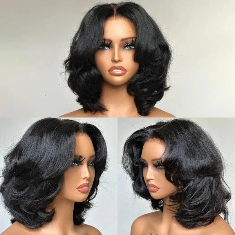 Elegant Layered Wavy Natural Black Wig for Women